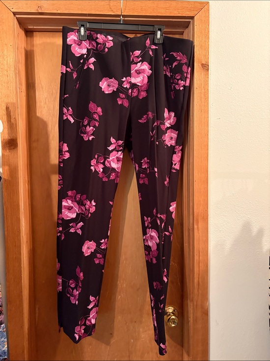 Chico's Pants - Chico's Black Straight Leg Pants with Pink Floral Print tall